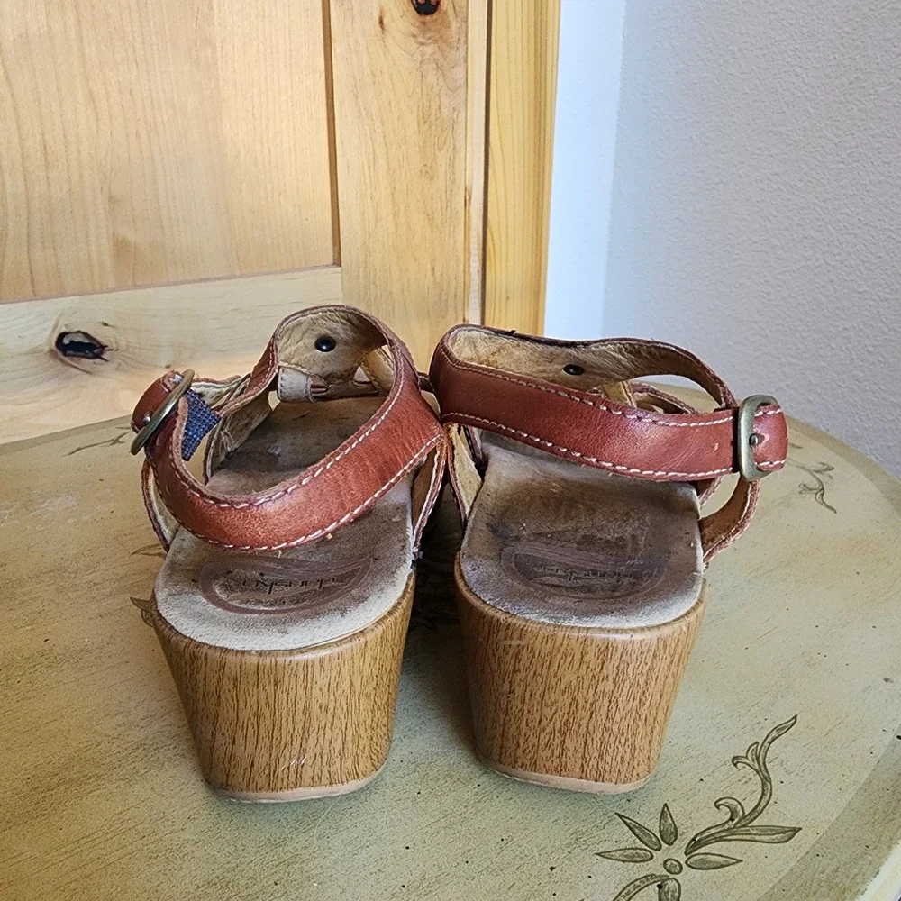 Dansko Sigrid EU 38 US 7.5 to 8 Brown Leather Sandals Boho Wedge Cottagecore